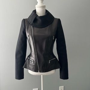 Alexander McQueen wool and leather moto peplum jacket 42 small 🖤💀🖤